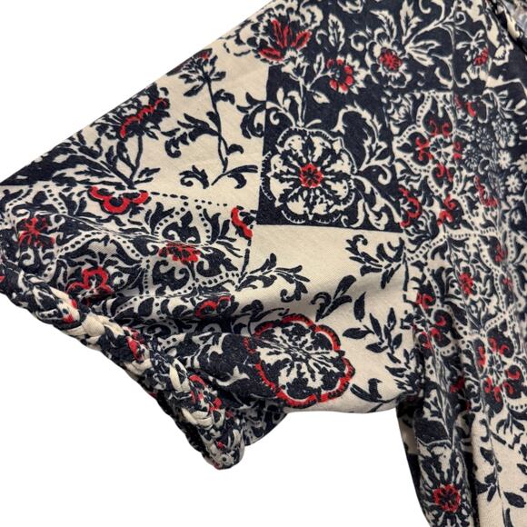 Cato Patchwork Top Shirt Braid Trim Cream Blue Large - Picture 4 of 10